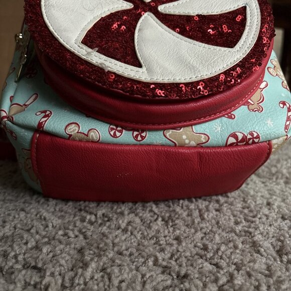 2022 Disney Parks Christmas Holiday Peppermint Candy Cane Loungefly Backpack Bag - Picture 11 of 14